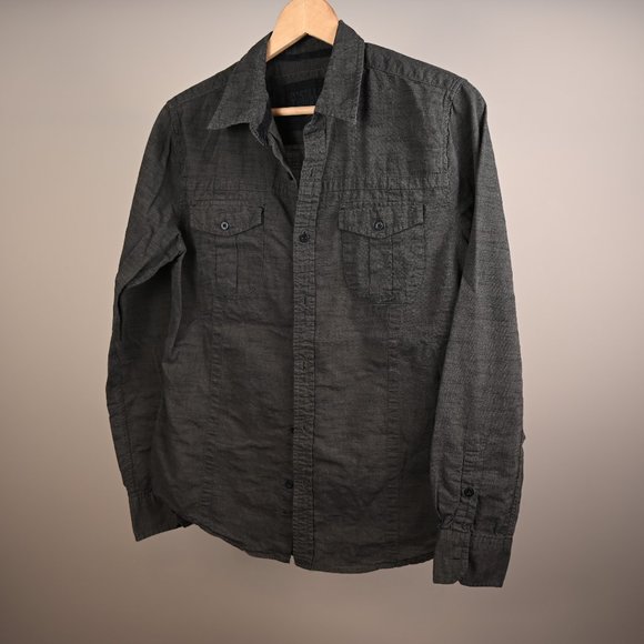 Men's Cotton Long Sleeve Button Down Shirt in Dark Moss Green - Picture 1 of 5